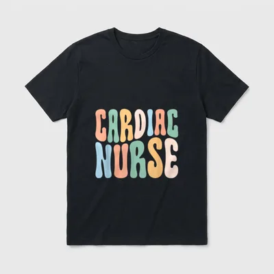 Cardiac Nurse Cardiovascular T-Shirt – CARDIAC NURSE in groovy retro wavy lettering – Classic T-Shirt in Black