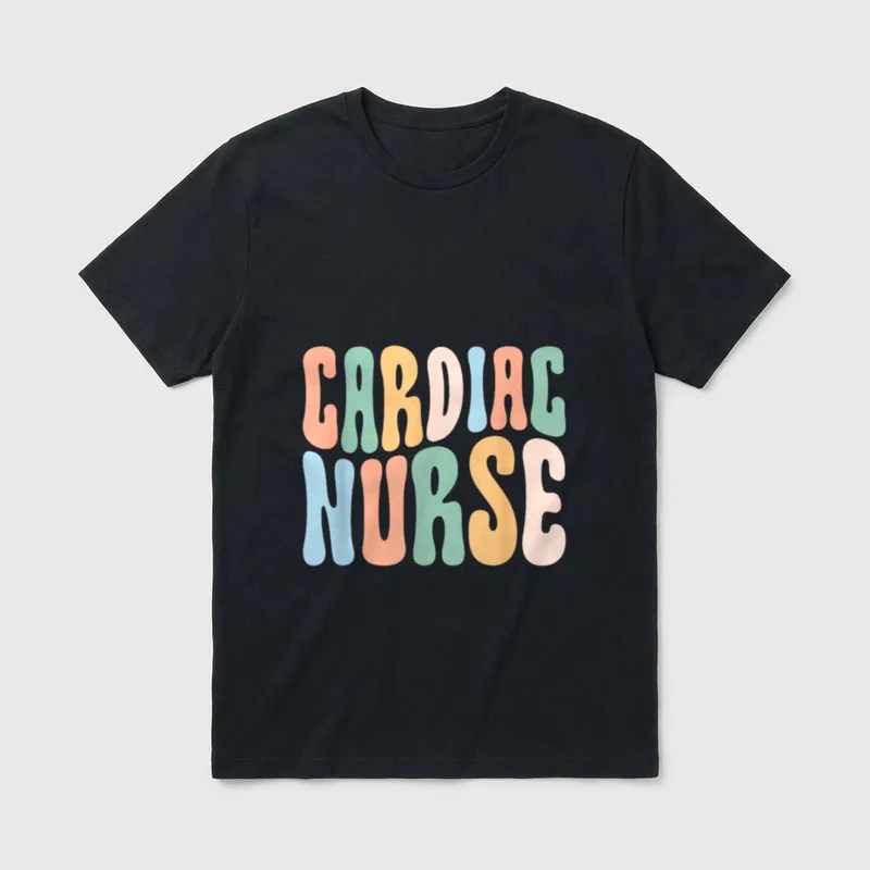 Cardiac Nurse Cardiovascular T-Shirt – CARDIAC NURSE in groovy retro wavy lettering – Classic T-Shirt in Black