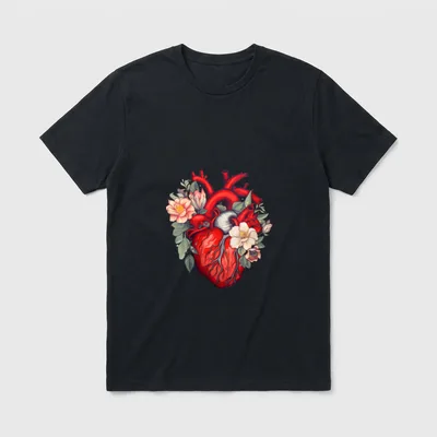 Heart Organ Floral Cardiology Cardiac Anatomical T-Shirt – Classic T-Shirt in Black