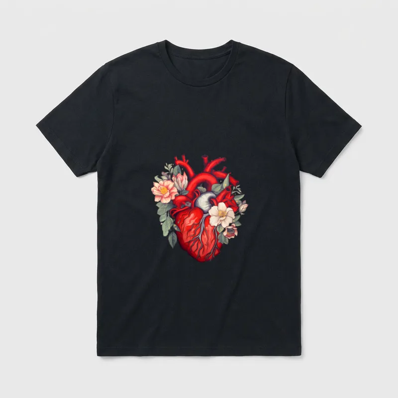 Heart Organ Floral Cardiology Cardiac Anatomical T-Shirt – Classic T-Shirt in Black