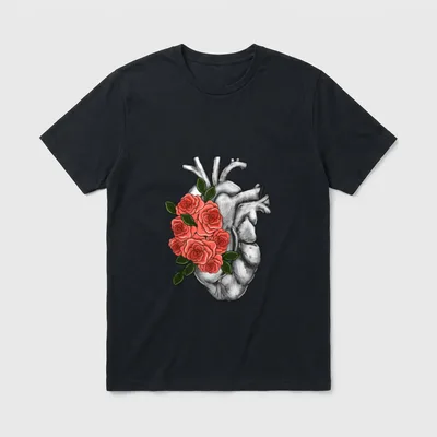 Roses on Heart Cardiovascular Cardiac Nurse T-Shirt – Classic T-Shirt in Black