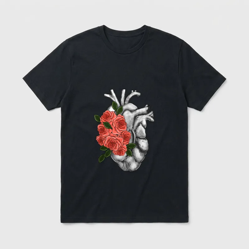 Roses on Heart Cardiovascular Cardiac Nurse T-Shirt – Classic T-Shirt in Black