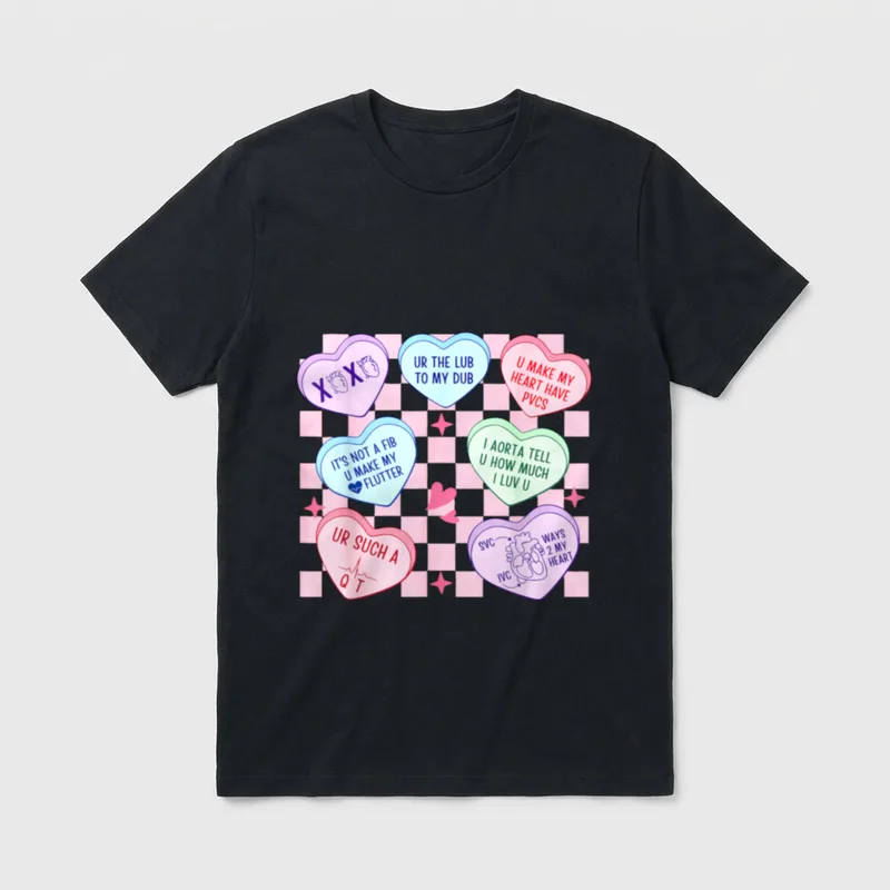 Cardiac Nurse Valentine’s Day Cardiologist Heart T-Shirt – Classic T-Shirt in Black