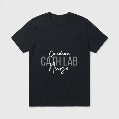 Cardiac Cath Lab Nurse EKG Great T-Shirt – Cardiac CATH LAB Nurse in script and block text – Classic T-Shirt in Black