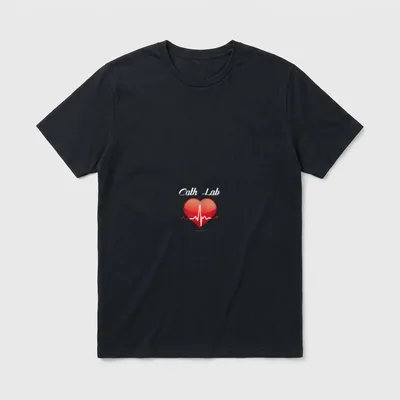 Cath Lab Nurse Heart Heartbeat Love T-Shirt – Glossy red heart with pulse line and Cath Lab text – Classic T-Shirt in Black