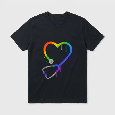 Dripping Stethoscope Heart Nurse Doctor Rainbow T-Shirt – Classic T-Shirt in Black