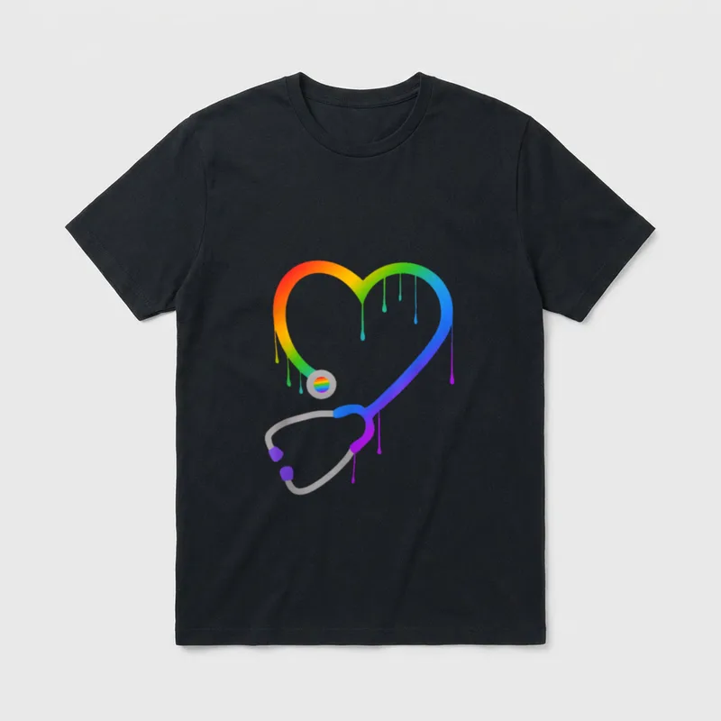 Dripping Stethoscope Heart Nurse Doctor Rainbow T-Shirt – Classic T-Shirt in Black