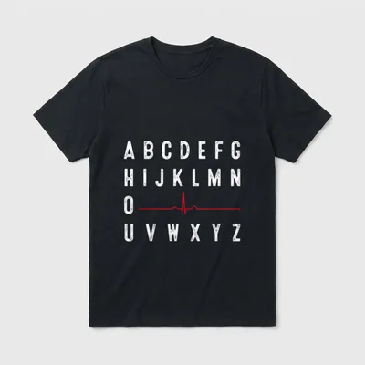 PQRST Nurses Day T-Shirt – Alphabet lettering with red cardiac cycle line replacing PQRST – Classic T-Shirt in Black