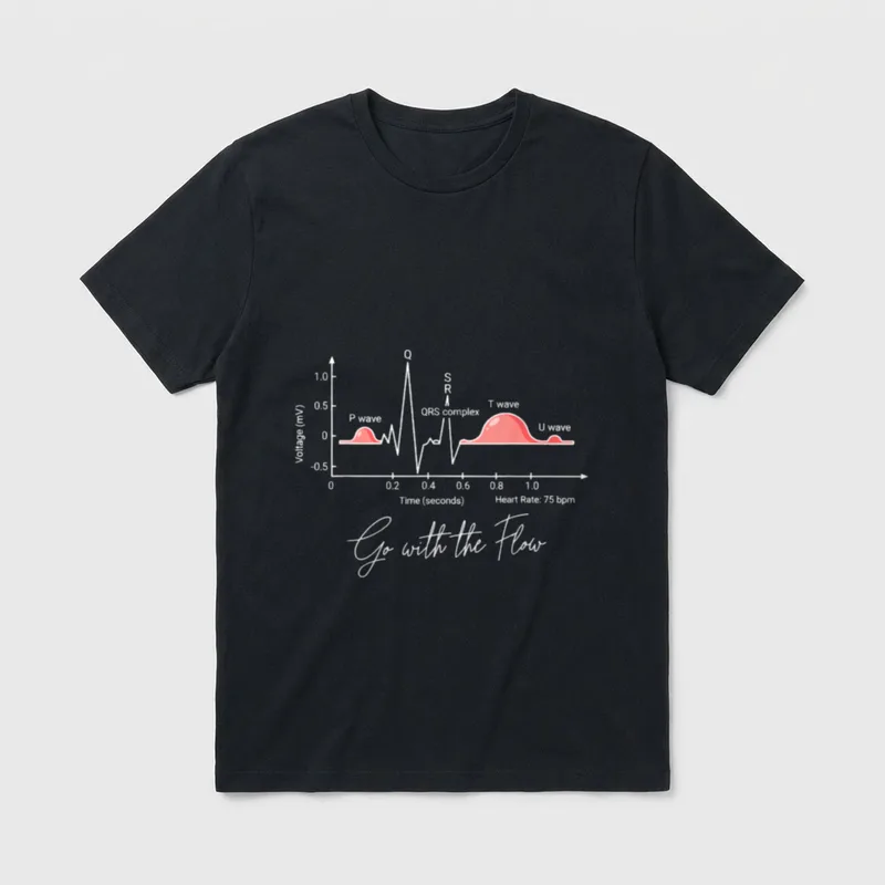 Cardiac Nurse ECG EKG Heartbeat Heart T-Shirt – Go with the Flow – Classic T-Shirt in Black