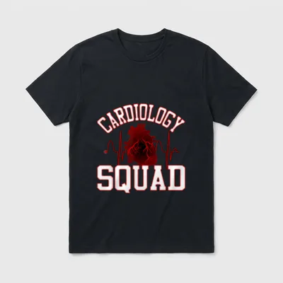Cardiac Nurse Cathlab T-Shirt – Anatomical heart, pulse line, and CARDIOLOGY SQUAD lettering – Classic T-Shirt in Black