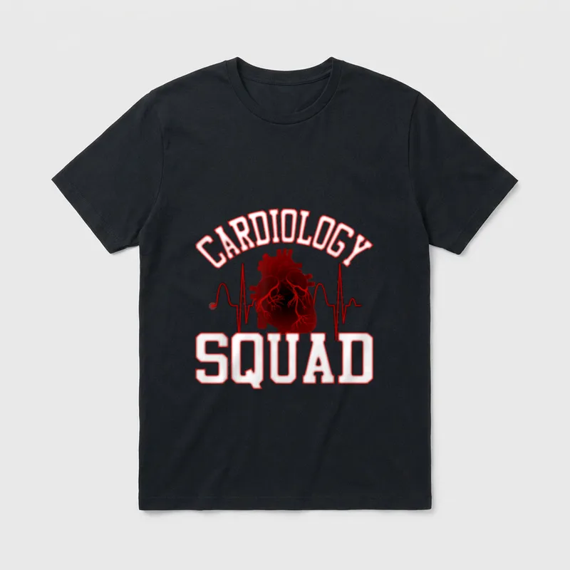 Cardiac Nurse Cathlab T-Shirt – Anatomical heart, pulse line, and CARDIOLOGY SQUAD lettering – Classic T-Shirt in Black
