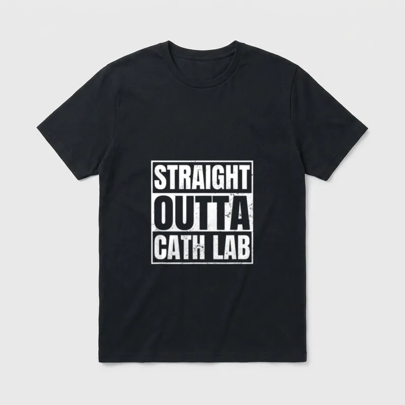 Cath Lab Nurse Straight Outta T-Shirt – STRAIGHT OUTTA CATH LAB printed in a weathered frame – Classic T-Shirt in Black