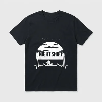 Nurse Night Shift Moon Cat EKG T-Shirt – Classic T-Shirt in Black