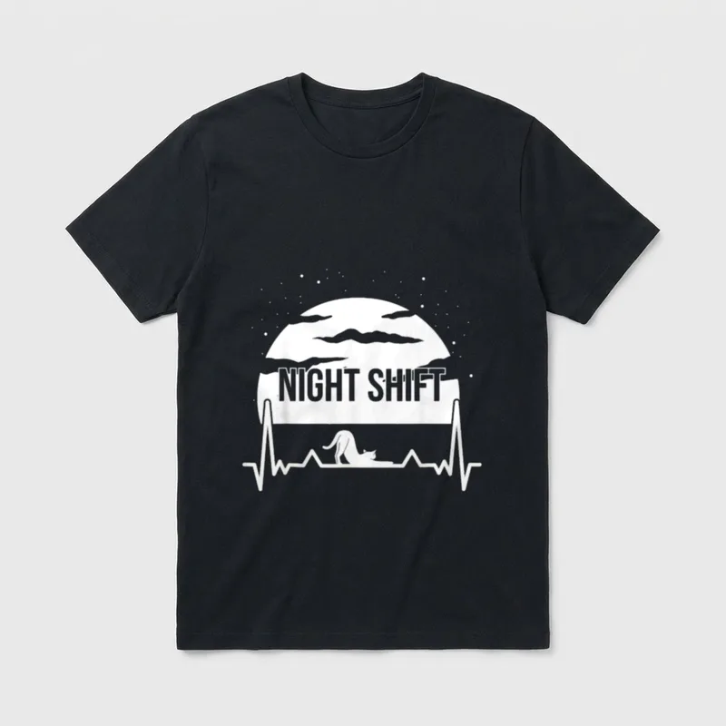 Nurse Night Shift Moon Cat EKG T-Shirt – Classic T-Shirt in Black