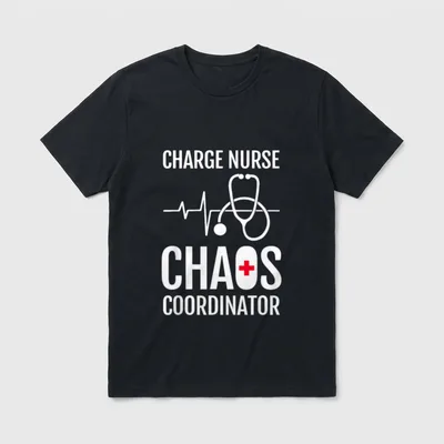 Charge Nurse Shirt – Stethoscope and heartbeat line with chaos coordinator print – Classic T-Shirt in Black