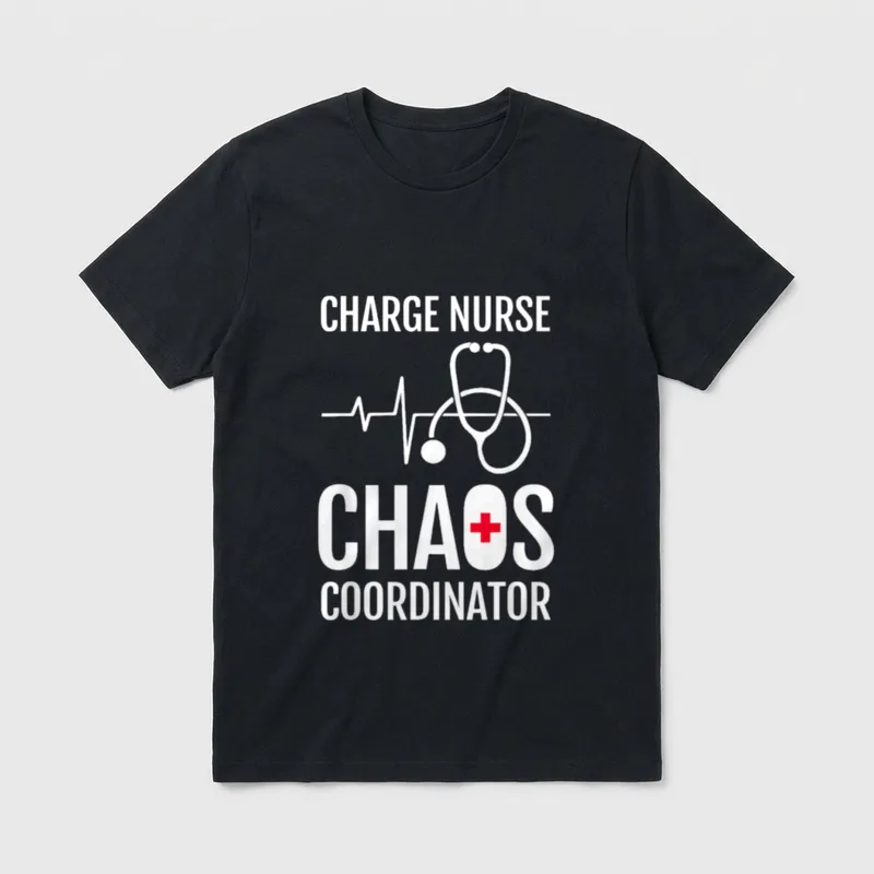 Charge Nurse Shirt – Stethoscope and heartbeat line with chaos coordinator print – Classic T-Shirt in Black