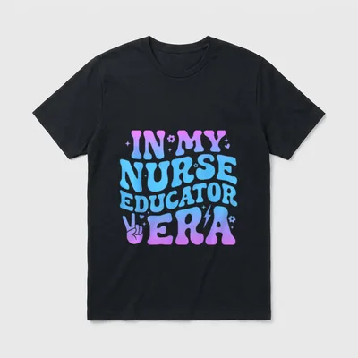 In My Nurse Educator Era T-Shirt – IN MY NURSE EDUCATOR ERA with retro flowers and peace sign – Classic T-Shirt in Black