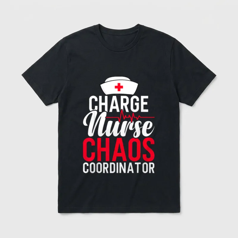 Funny RN Nurse Charge Chaos Designed T-Shirt – Classic T-Shirt in Black