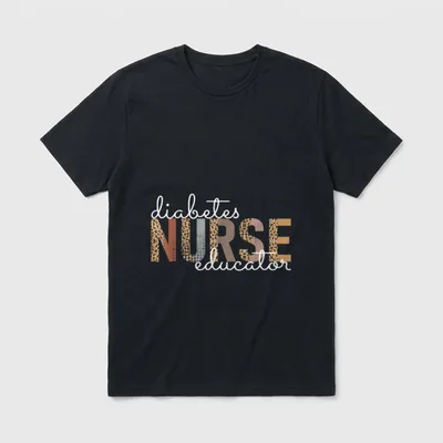 Diabetes Nurse Educator T-Shirt – diabetes NURSE educator in leopard print and script – Classic T-Shirt in Black