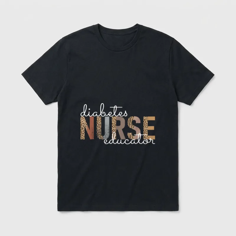 Diabetes Nurse Educator T-Shirt – diabetes NURSE educator in leopard print and script – Classic T-Shirt in Black