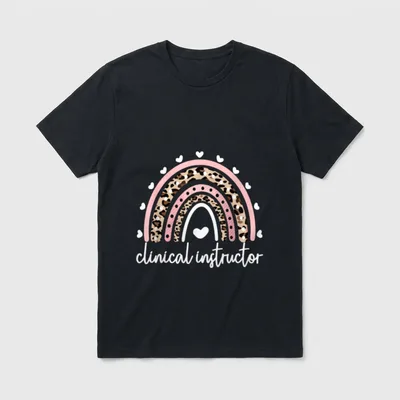 Clinical Instructor Rainbow Nurse T-Shirt – Patterned rainbow with clinical instructor lettering – Classic T-Shirt in Black