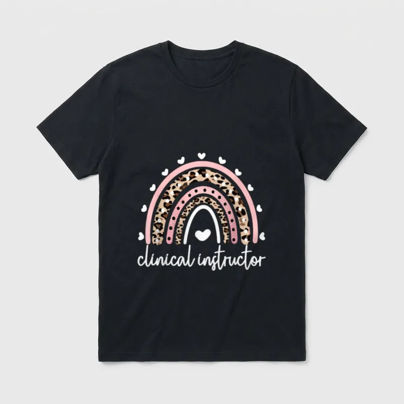 Clinical Instructor Rainbow Nurse T-Shirt – Patterned rainbow with clinical instructor lettering – Classic T-Shirt in Black