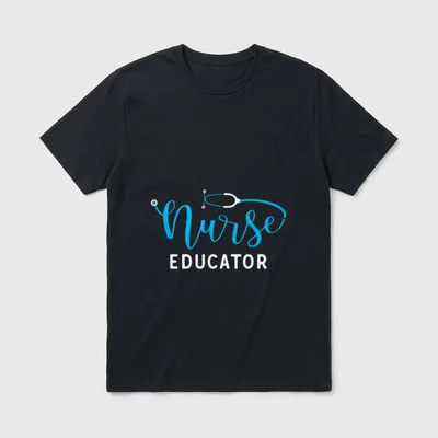 Stethoscope Nurse Educator T-Shirt – Blue stethoscope with Nurse and white EDUCATOR lettering – Classic T-Shirt in Black