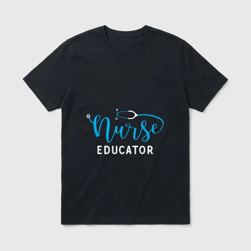 Stethoscope Nurse Educator T-Shirt – Blue stethoscope with Nurse and white EDUCATOR lettering – Classic T-Shirt in Black