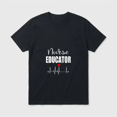 Nurse Educator Teach T-Shirt – Nurse EDUCATOR text above an EKG pulse line with a red heart – Classic T-Shirt in Black