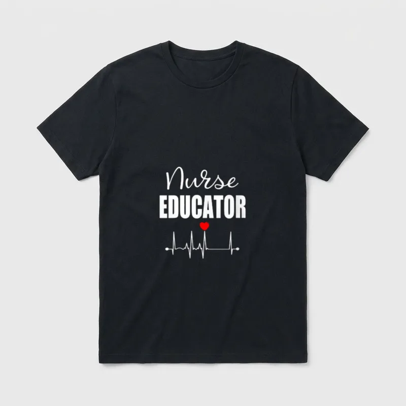 Nurse Educator Teach T-Shirt – Nurse EDUCATOR text above an EKG pulse line with a red heart – Classic T-Shirt in Black