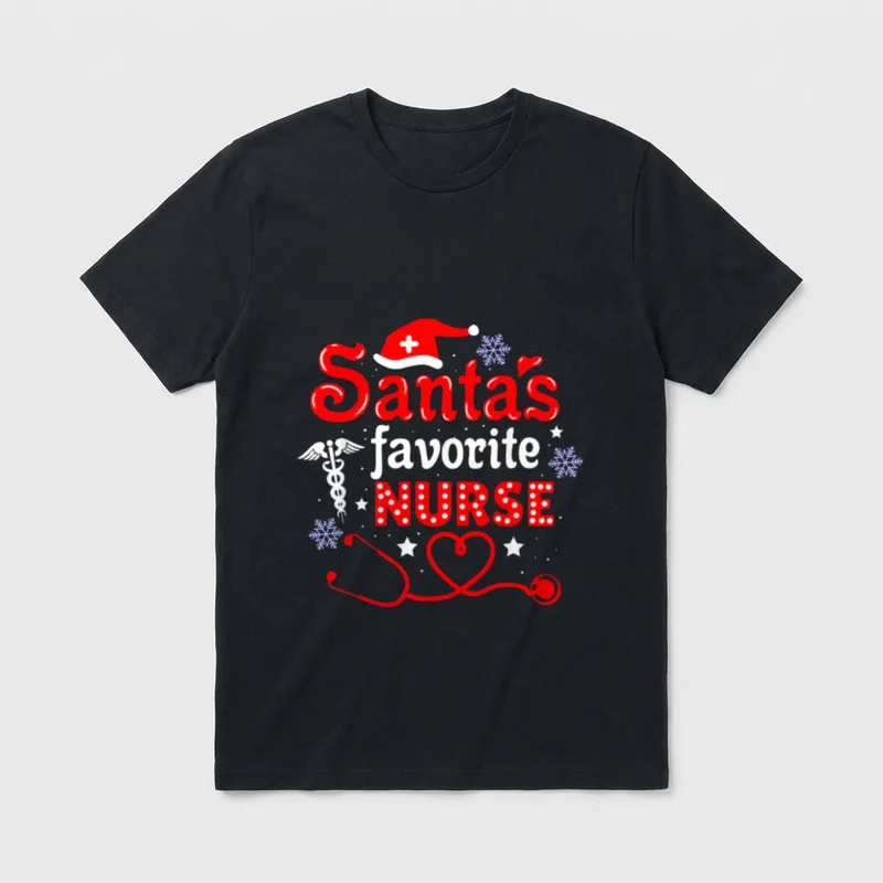 Santa's Favorite Nurse Christmas T-Shirt – Classic T-Shirt in Black