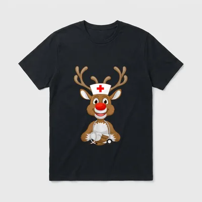 Christmas Reindeer Scrubs Rubber Gloves Nurses T-Shirt – Classic T-Shirt in Black