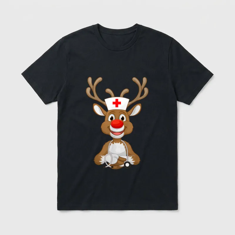 Christmas Reindeer Scrubs Rubber Gloves Nurses T-Shirt – Classic T-Shirt in Black