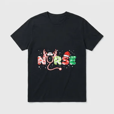 Nurse Christmas Stethoscope Nurses Xmas T-Shirt – Classic T-Shirt in Black