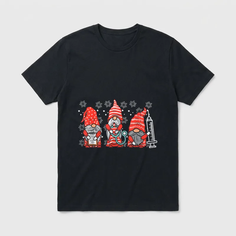 Nurse Christmas Gnomes Cute Xmas T-Shirt – Classic T-Shirt in Black