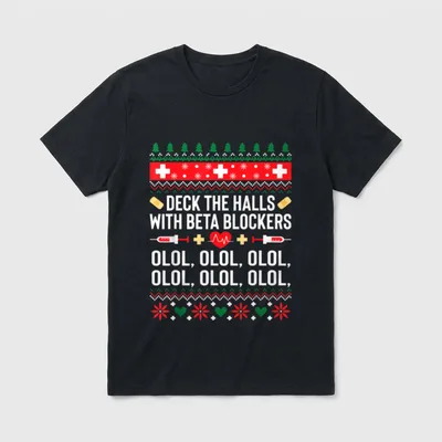 Funny Nurse Christmas Ugly Xmas T-Shirt – Classic T-Shirt in Black
