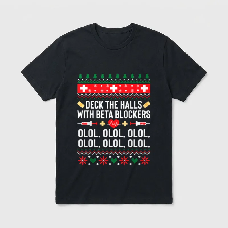 Funny Nurse Christmas Ugly Xmas T-Shirt – Classic T-Shirt in Black