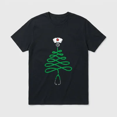 Stethoscope Christmas Tree Nurse Xmas T-Shirt – Classic T-Shirt in Black