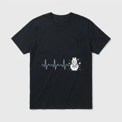 Snowman Heartbeat Nurse Christmas T-Shirt – Classic T-Shirt in Black