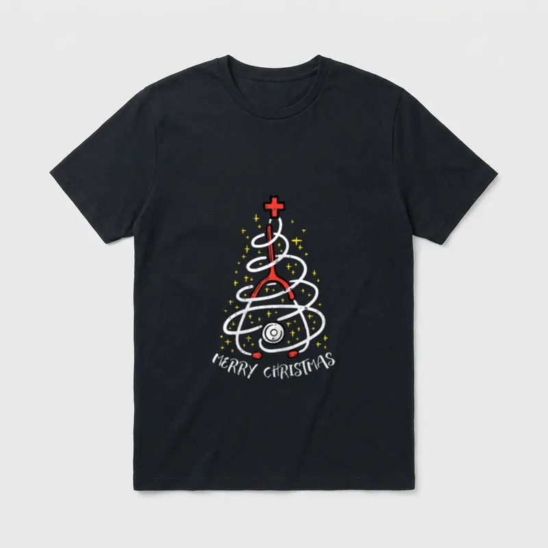 Merry Christmas Nurse Xmas Stethoscope T-Shirt – Classic T-Shirt in Black