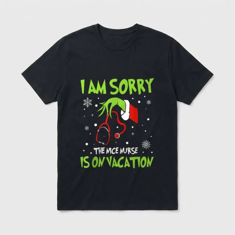 Christmas I Am Sorry the Nice T-Shirt – Green hand holding a red stethoscope in falling snowflakes – Classic T-Shirt in Black