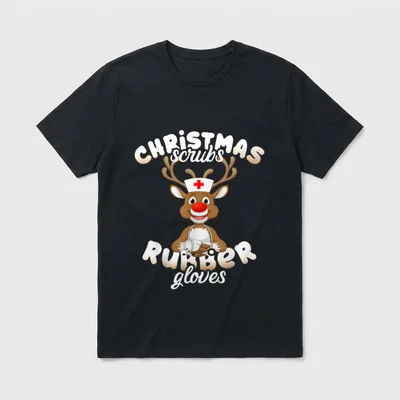 Christmas Reindeer Scrubs Rubber Gloves Wearing T-Shirt – Classic T-Shirt in Black