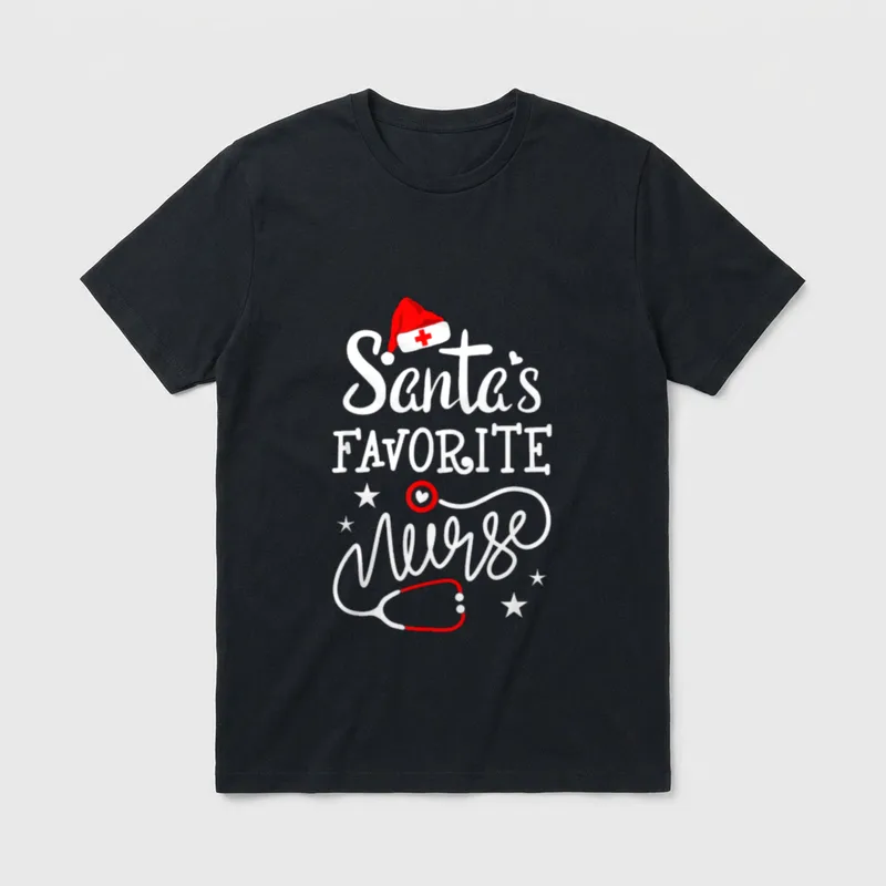 Santa's Favorite Nurse Christmas Students T-Shirt – Classic T-Shirt in Black