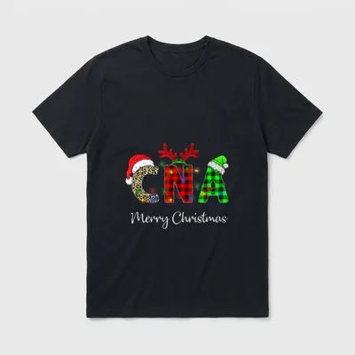 Leopard Red Plaid CNA Nursing Santa T-Shirt – CNA Merry Christmas – Classic T-Shirt in Black