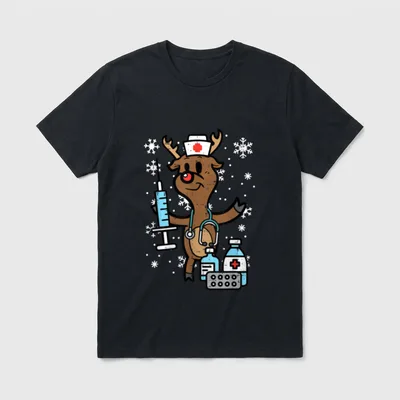 Christmas Nurse Reindeer Funny Xmas Nursing T-Shirt – Classic T-Shirt in Black