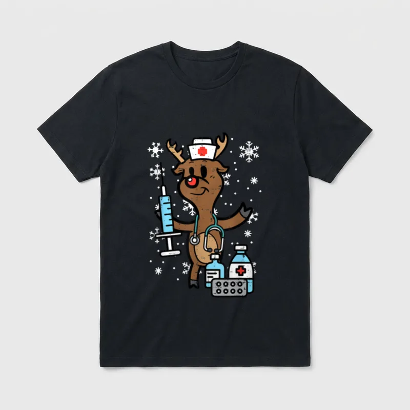 Christmas Nurse Reindeer Funny Xmas Nursing T-Shirt – Classic T-Shirt in Black