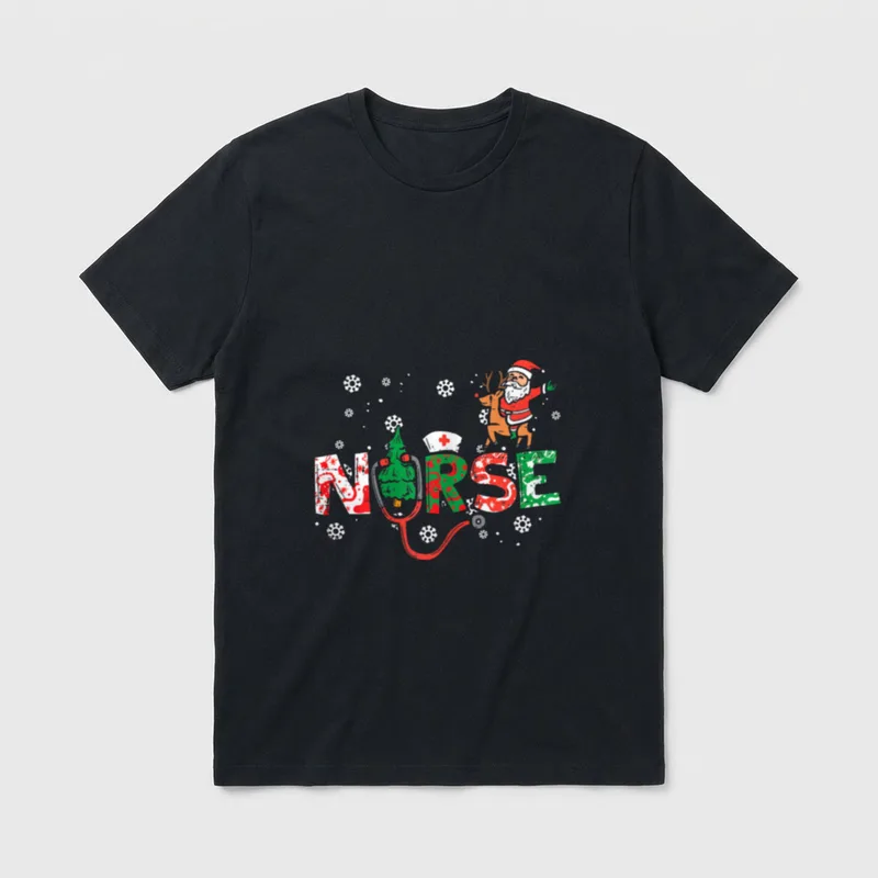 Nurse Christmas Santa Cute Xmas Winter T-Shirt – Classic T-Shirt in Black