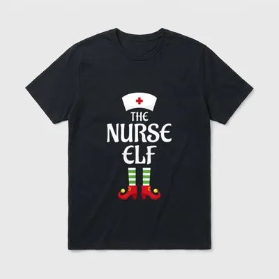 Nurse Elf Family Matching Group Christmas T-Shirt – Classic T-Shirt in Black