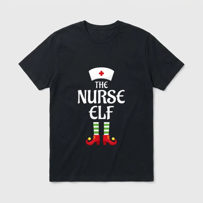 Nurse Elf Family Matching Group Christmas T-Shirt – Classic T-Shirt in Black