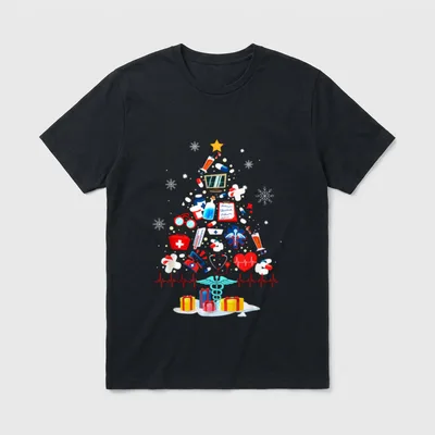 Christmas Tree Medical Tools Funny Nurse T-Shirt – Classic T-Shirt in Black